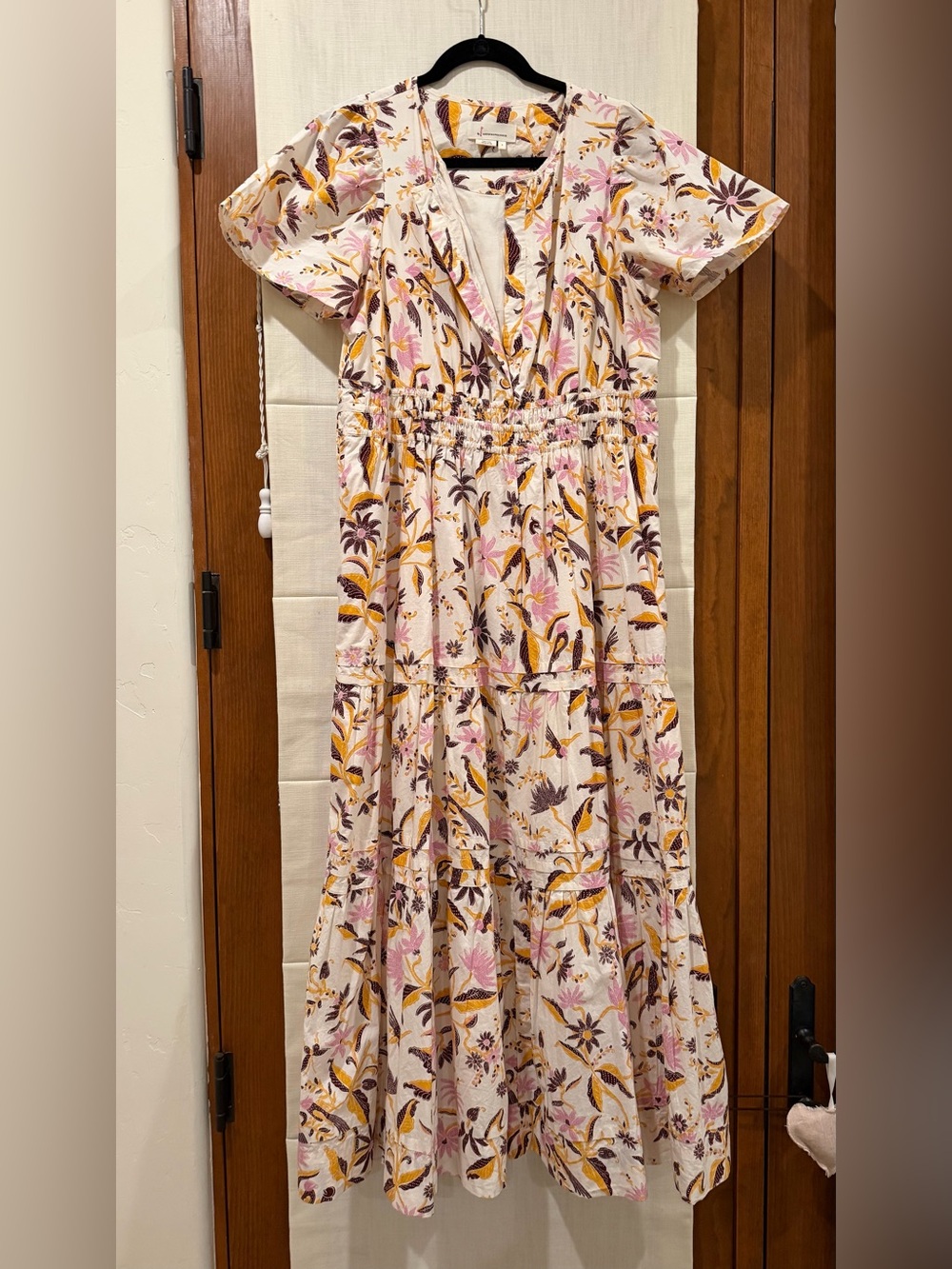 Anthropologie Somerset Cream Maxi Dress with Pink & Mustard Floral